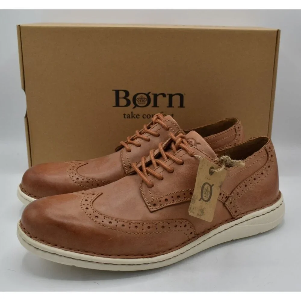 Born Mens Size 8 Tobias Brown Full Grain Leather Oxford Casual Lace Up Shoes